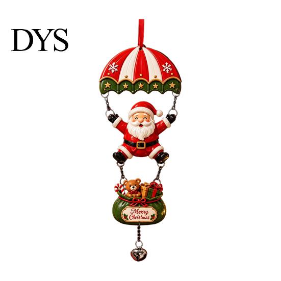 Holiday Wall Hanging Decor Christmas Skydiving Santa Claus/Gingerbread Man Ornament, 2D Flat Wooden Pendant with Festive Tree Pendants String and Bell