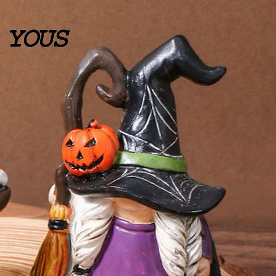 Weather Resistant Gnome Sculptures Halloween Witch Hat Figurine, Mini Wizard Resin Figurines Statue, Dwarf Sculpture Ornament for Indoor Outdoor