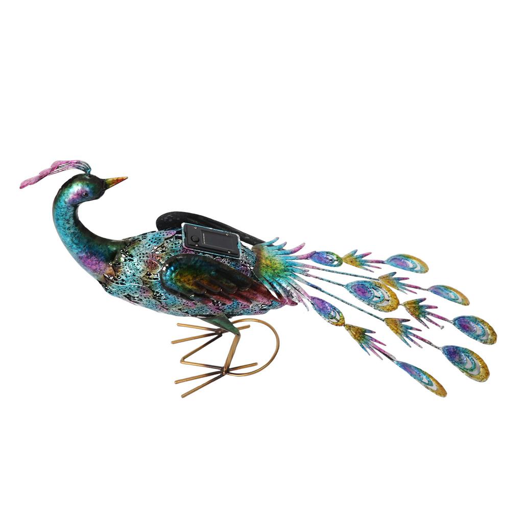 Solar Animal Statue Light Short Peacock Look Back Style LED Water Proof Solar Powered Metal Animal Figurine for Patio