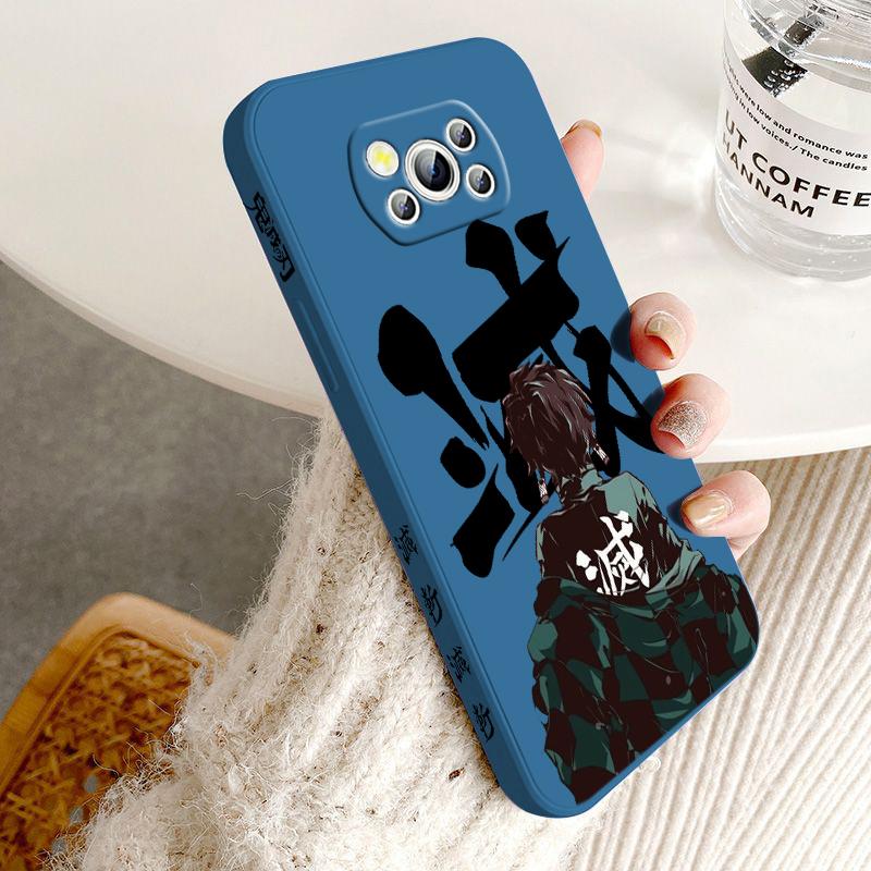 Demon Slayer Cute For POCO M5S M4 M3 C55 C50 C40 C3 X5 X4 X3 X2 F5 F4 F3 Pro GT NFC Liquid Left Rope Phone Case