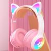 Active Noise Cancelling Wireless Bluetooth-compatible Cats  Ear Headphones Led Foldable Earphones TF Card Support