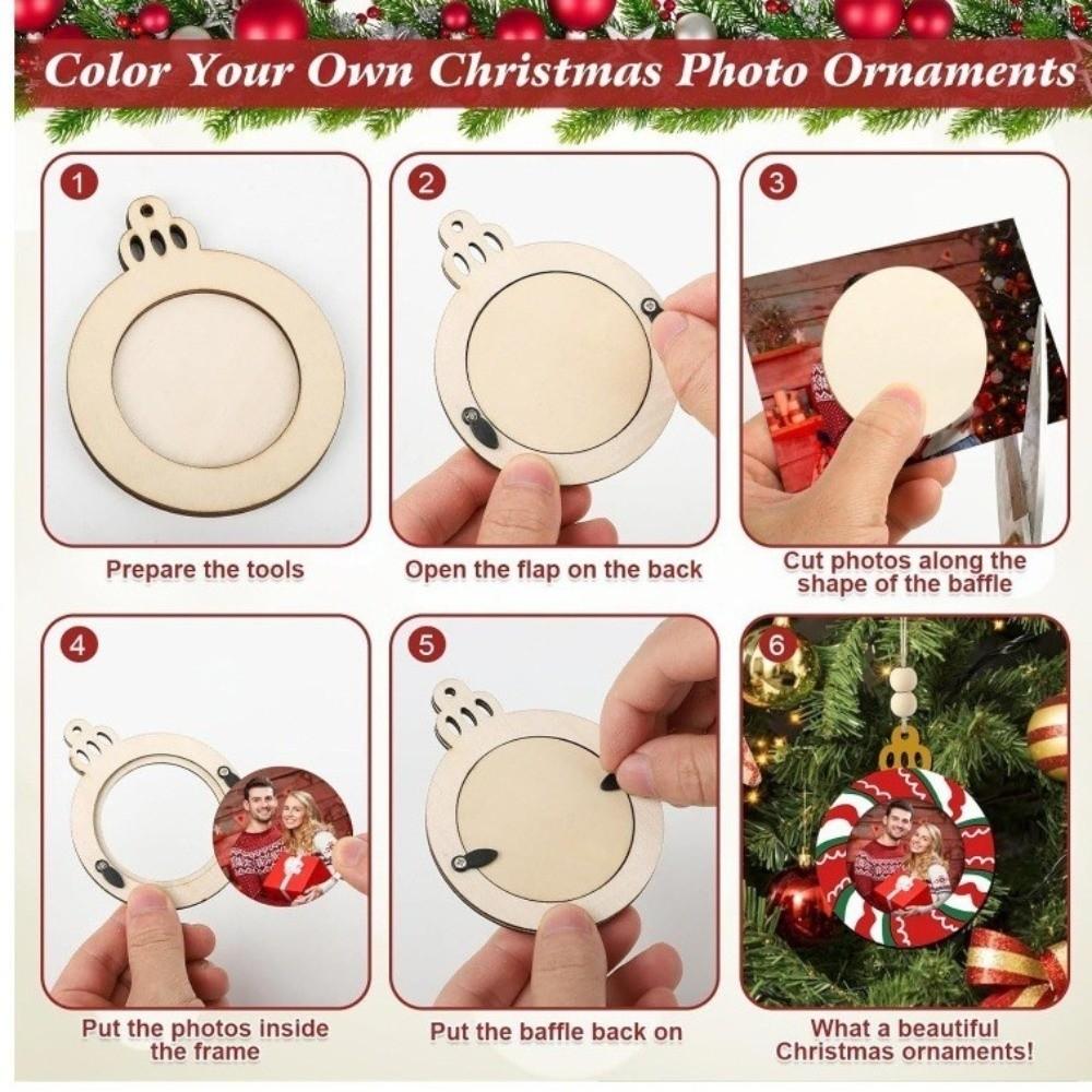 6Pcs DIY Christmas Tree Decorations Wooden Xmas Hanging Pendant Christmas Picture Frame Ornaments