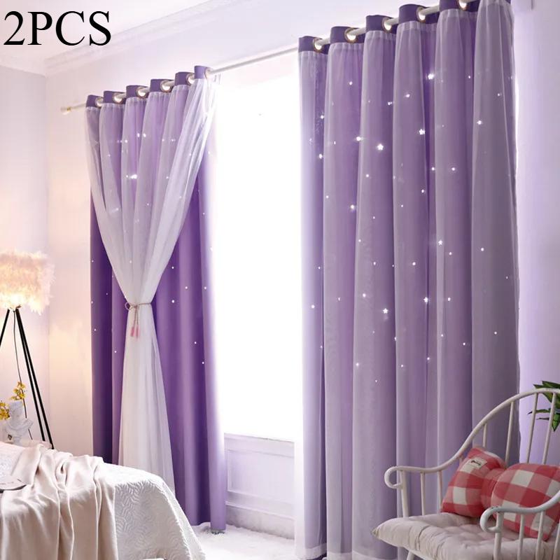 

Двухслойные романтические прозрачные детские занавески для девочек с вырезанными звездами для гостиной, спальни, оконные занавески 100X130cm