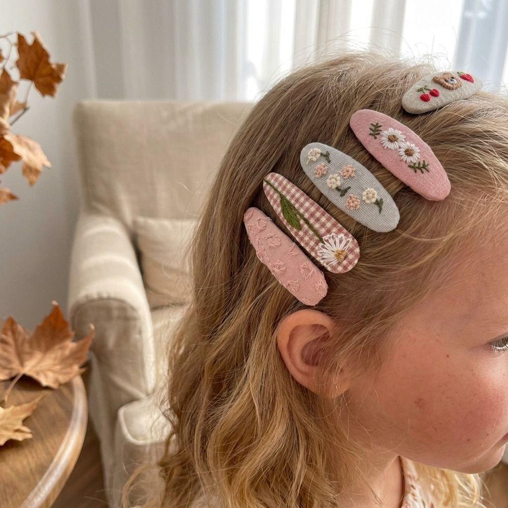 Oval Fabric Embroidery Hair Clip 2Pcs/set Children's Hair Accessories Princess
