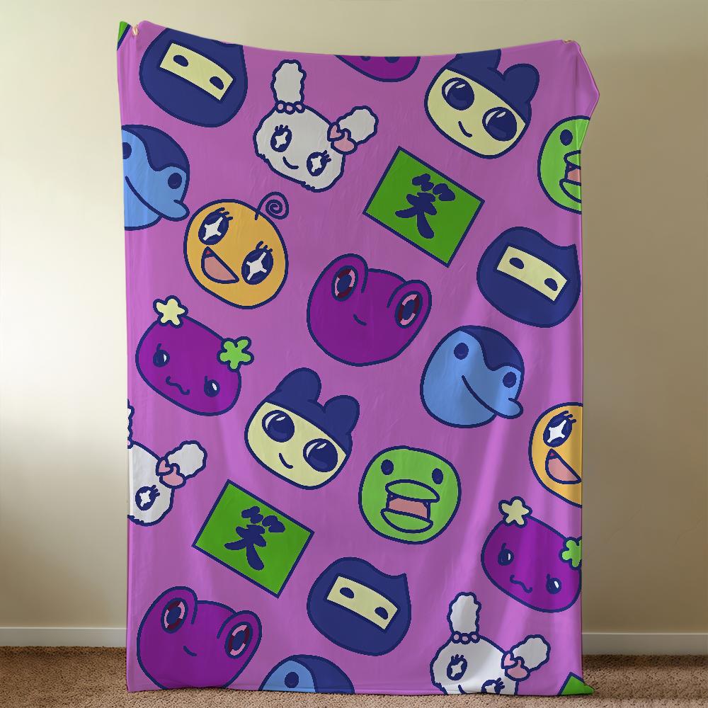 Funny Art Face T-TTamagotchiS-ES Kuchipatchi Blanket Throw Super Cosy Plush Living Room Sofa Couch Childish Birthday Gifts