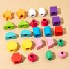 Geometric Color Shape Cognition Toys Interactive Wooden Beads Sequencing Toy  Kindergarten Kids
