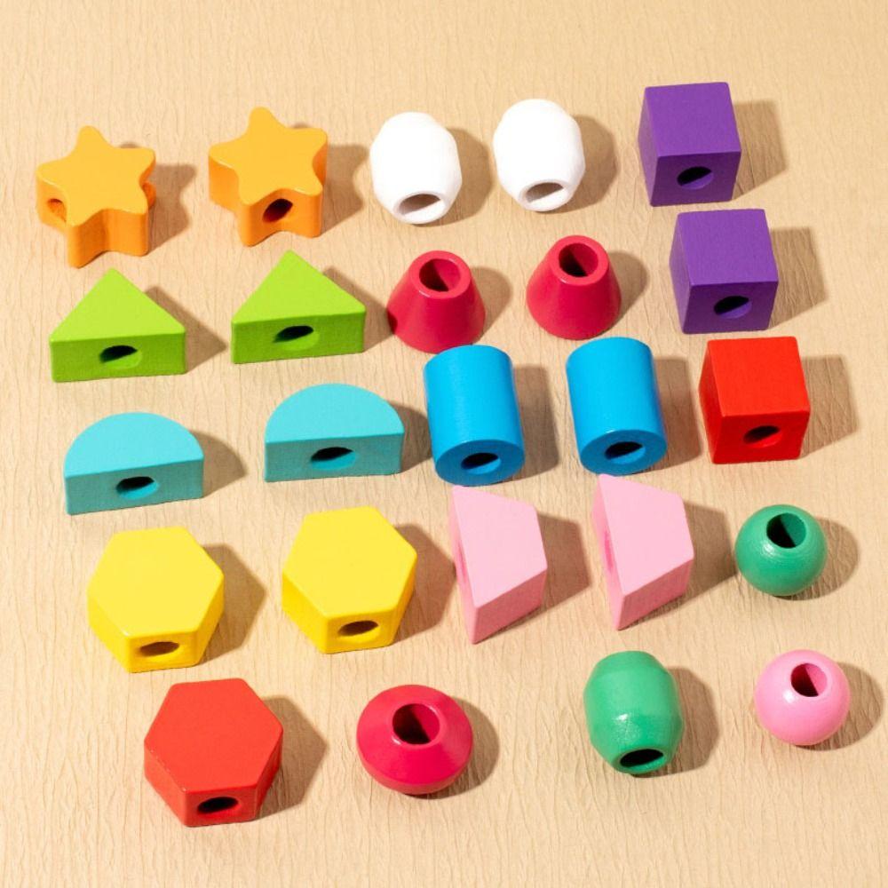 Geometric Color Shape Cognition Toys Interactive Wooden Beads Sequencing Toy  Kindergarten Kids