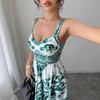 Temperamento Elegante Vento Stampato Halter Abiti Lunghi Abiti Donna Primavera ed Estate