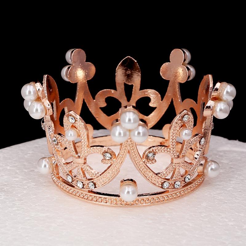 Children's Round Cake Crown Gift Baking Decoration Accessories Birthday Alloy Pearl Headdress Accessories Ornaments