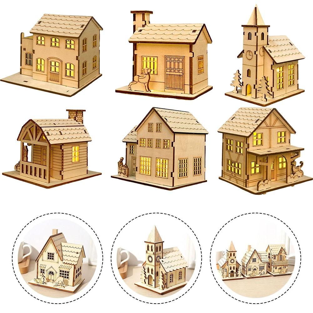 Multicolor Wooden House Christmas Ornament with Illuminating LED Feature