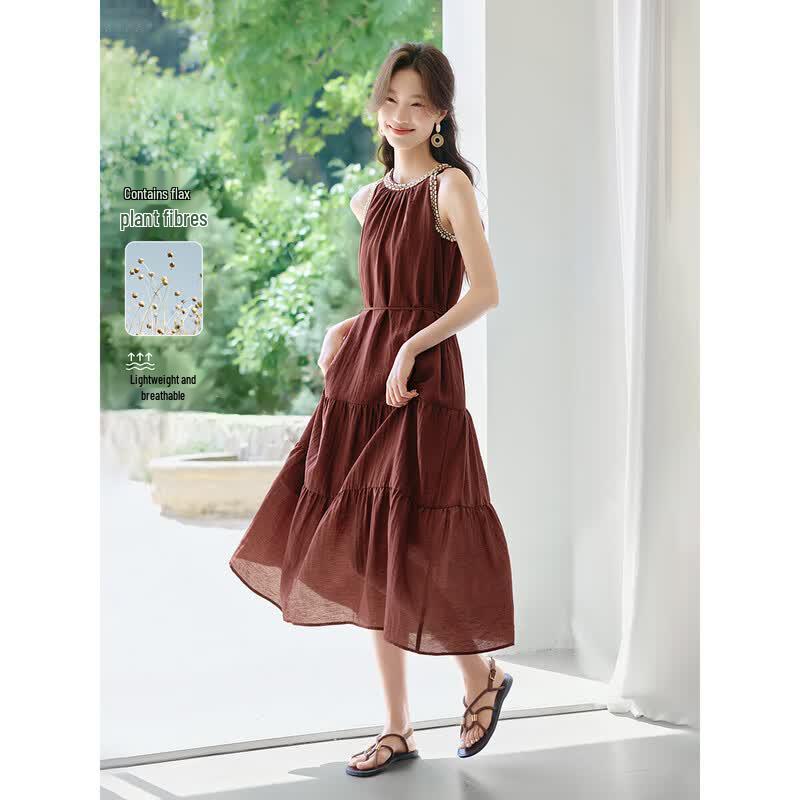 Retro Bohemian Halter Neck A-Line Midi Dress 2XL