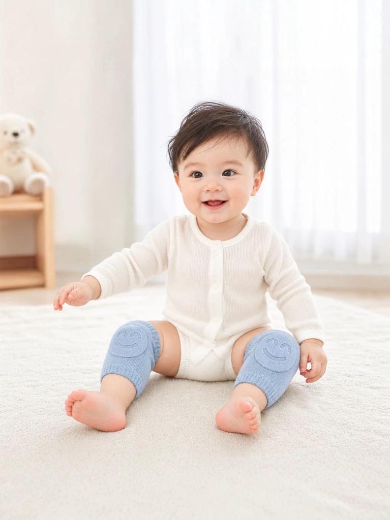 2026 Terry Baby Leg Warmers & Knee Pads with Smiley Face for Crawling and Walking