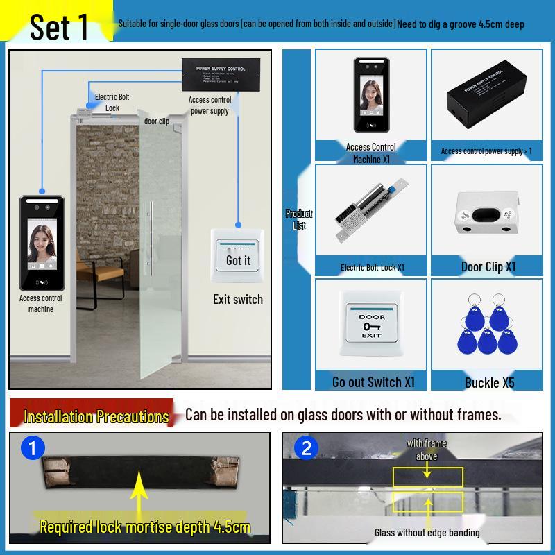 Dynamic 4.3-inch Waterproof Face Recognition Access Control System with Remote Door Unlock and Temporary Key for Glass Doors Face Recognition Attendance Main Unit