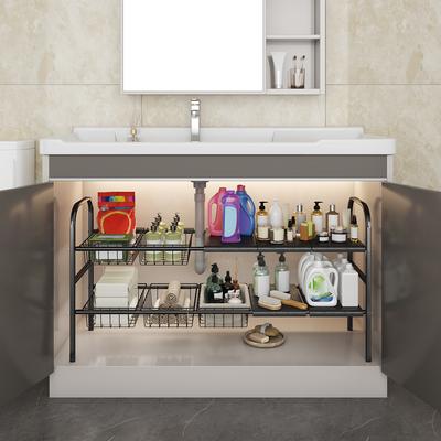 1 Set Kitchen Under Sink Organizers, Expandable Cabinet Shelf Organizer Rack With Removable Baskets, Retractable Shelf Organizer
