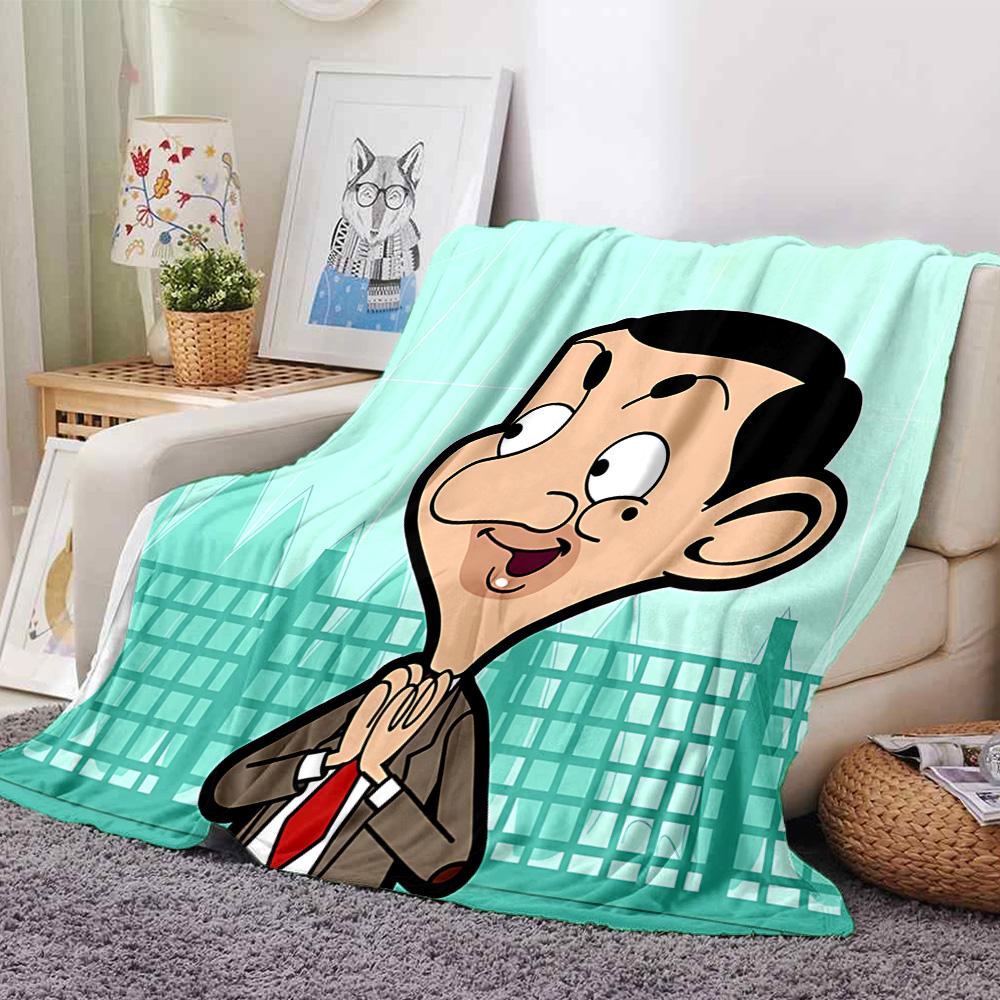 1pc Mr Bean Cartoon Series Flannel Blanket for Super Soft Cute Comfort Blanket for Travel Bedding Couch Sofa Blanket Y73042