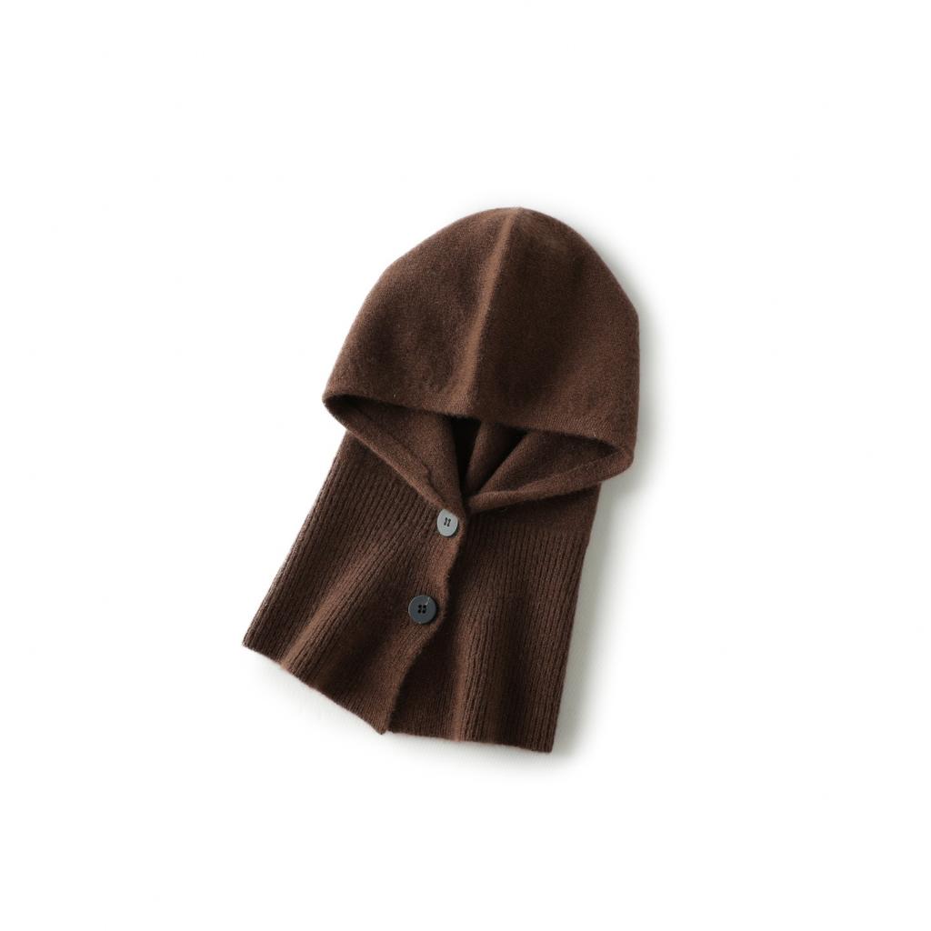 Autumn and Winter New Pure Cashmere Scarf Integrated Hat Cycling Warm Ear Protection Headgear Knitted Solid Color Hat