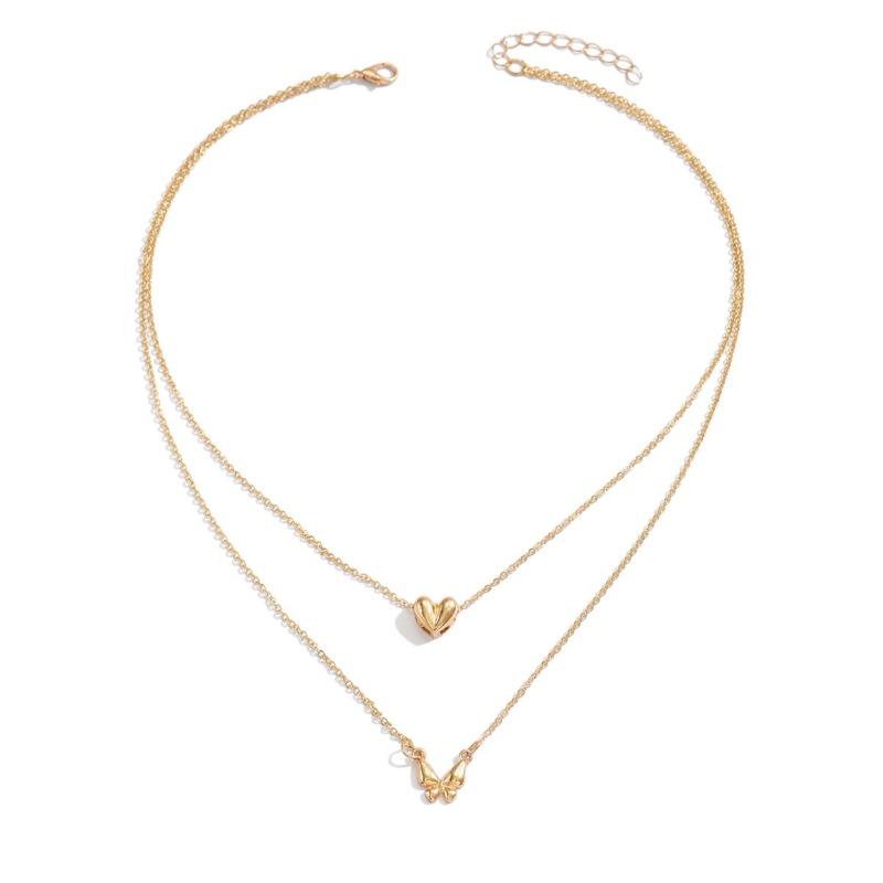 Collier amour papillon en métal, simple niche haut de gamme double couche empilé chaîne clavicule accessoires