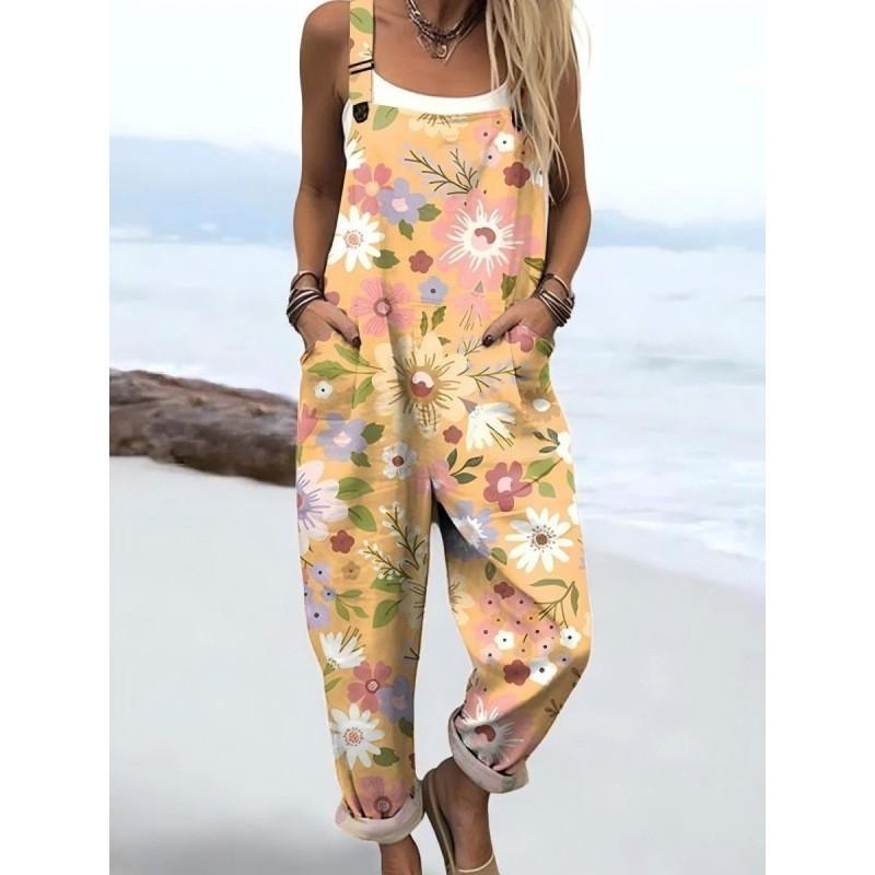 Womens Sleeveless Jumpsuit With Vintage Print Loose Fit Streetwear Style 2026