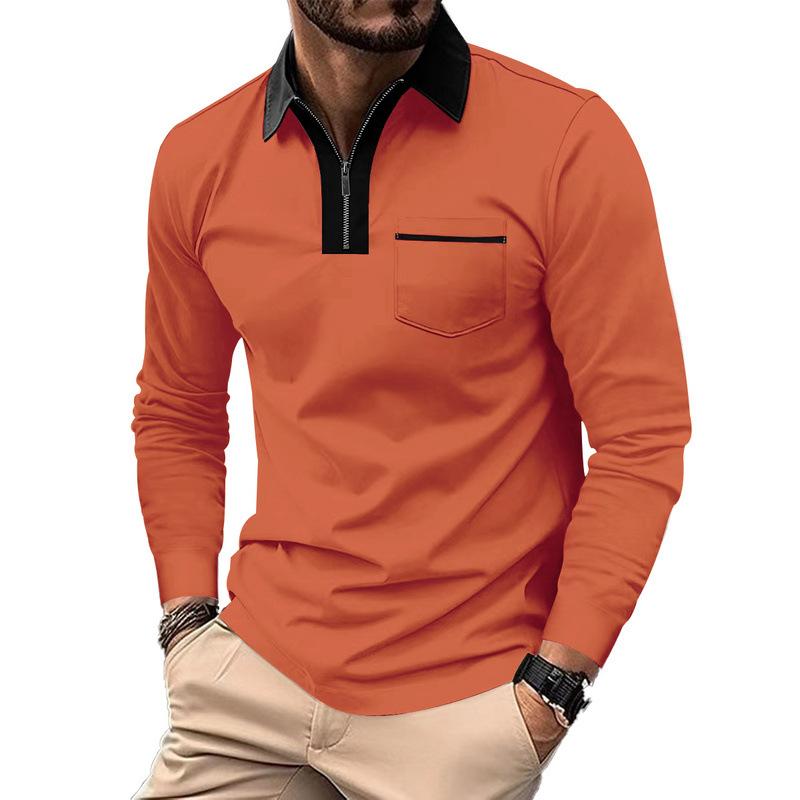 

Men s Spring and Autumn Long Sleeve Lapel Fashion Slim Pocket Men s Color Matching T-Shirt Polo XXXL