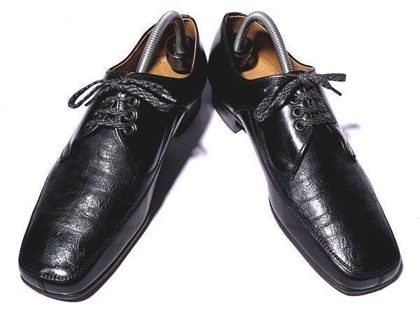 80er-90er Vintage Forever Shoes Geprägtes Leder U-Spitze 8 25.5-26.0 Schwarz Business Schuhe(GEBRAUCHT)