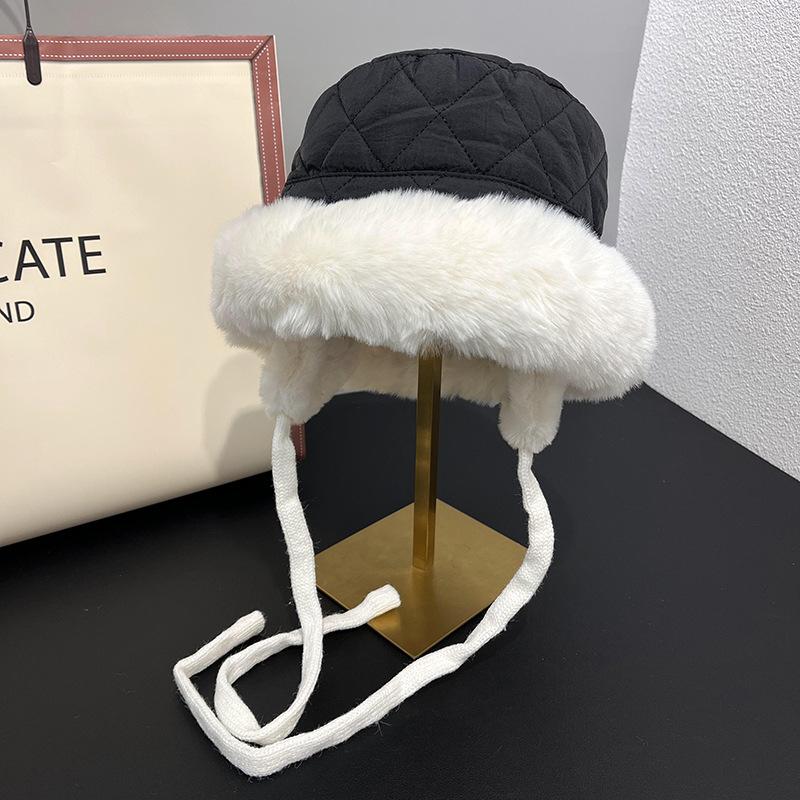 

Fleece thickened winter shopping ear protection cold warm hat women furry casual trend bucket hat average size