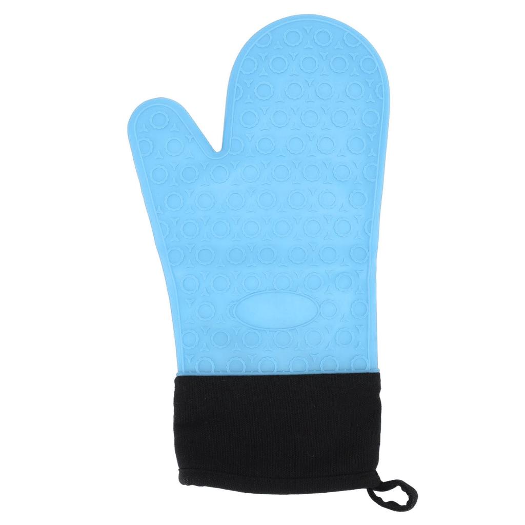 Silikon Topflappen Rutschfest Küchen Backhandschuhe Hochtemperaturbeständig 2 Finger Lang Blau