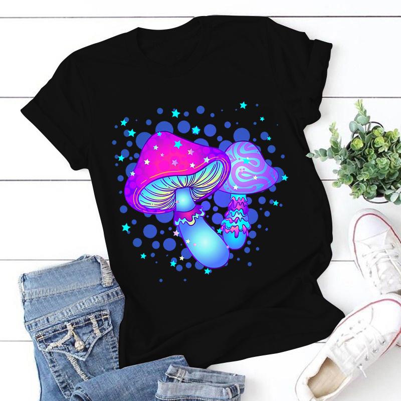 Cottagecore Frog Print T Shirts Mushroom Shirt Women Breathable Cool Tops Casual Plus Size Short Sleeve Soft Sport T shirt 4XL