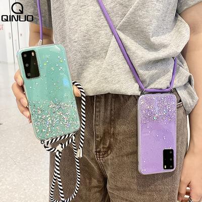 Neck Strap Lanyard Case For Samsung Galaxy S8 S9 S10 Plus Note 10 Lite A51 A71 5G A50 A70 A11 S20 Ultra Glitter Clear Soft Cover