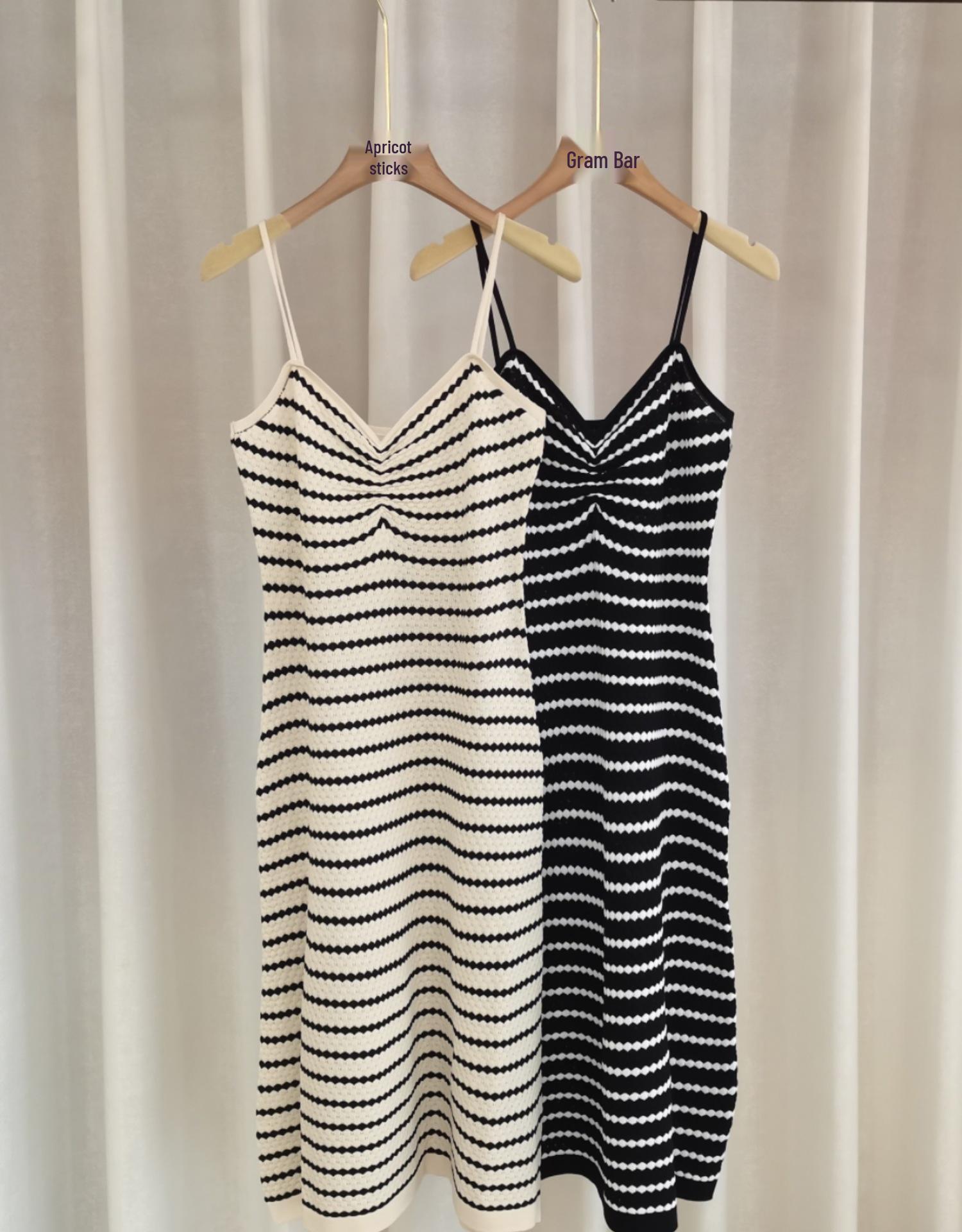 

Color-Blocked Striped Knit Camisole Dress - Sweet & Cute, Perfect for Spring/Summer Layering or Solo Wear Black Stripes