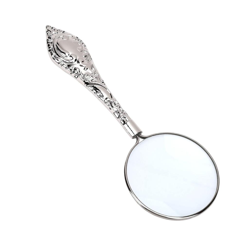 5X Handheld Magnifying Glass 45mm Glass Lens Metal Frame Vintage Handheld Magnifier for Reading Inspection Silver