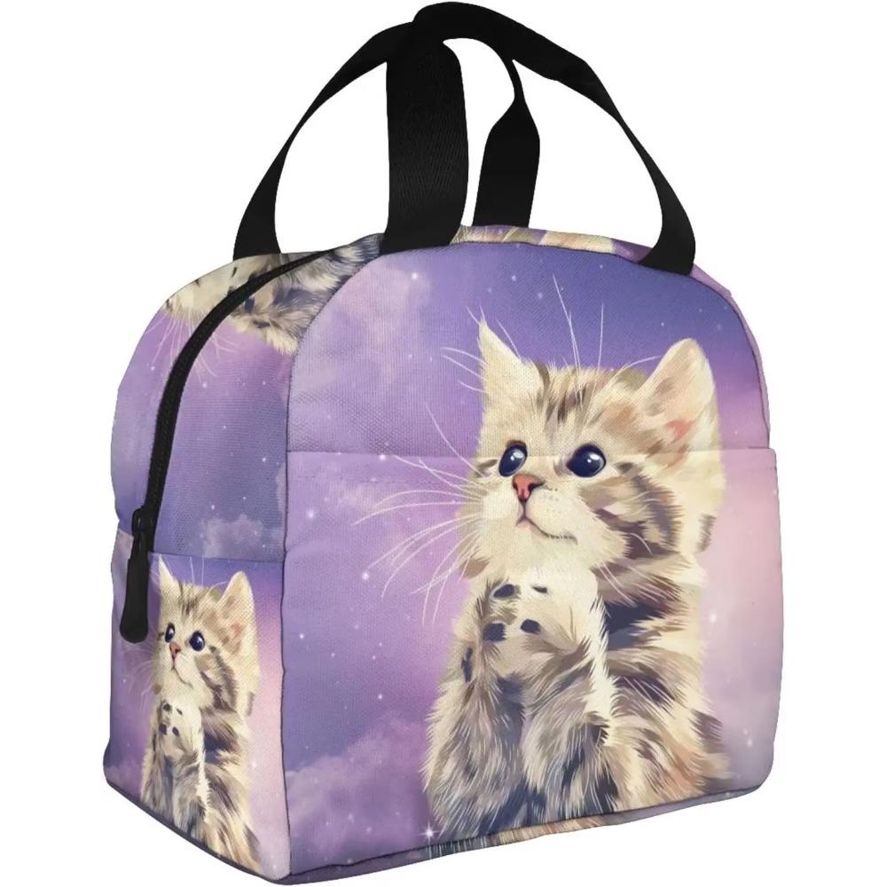 Сумка для ланча Galaxy Cat Изолированная сумка-холодильник Многоразовая сумка-тоут для еды с термоизоляцией для женщин, девушек, мальчиков