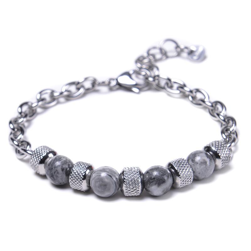 Noter Men Bracelet Stainless Steel Adjustable Chain Link Braslet Natural Tiger Eyes Lava Rock Stone Braclet Gifts For Boyfriend