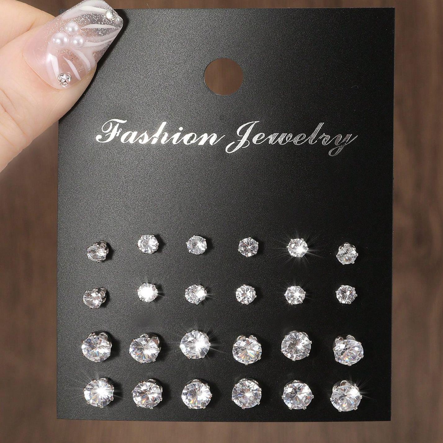 Trendy Light Luxury Zircon Stud Earring Set for Women – Chic and Elegant European-American Style