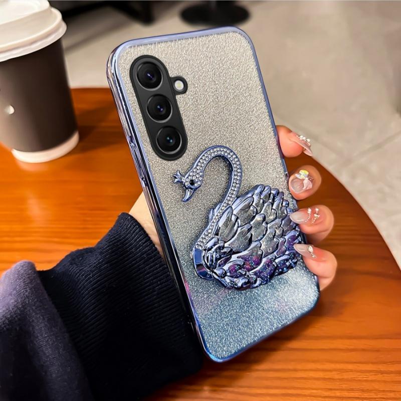 For Samsung Galaxy A07 / A07S / A08 / A18 Case with Cute Butterfly Stand Luxury Slim Gradient Clear Plating Glitter Girls