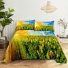 Sunflower Bed Sheets and Pillowcases for Single Double Beds Bedsheets Set with Pillow Case 2pcs 3pcs Queen Full Size 3D Soft
