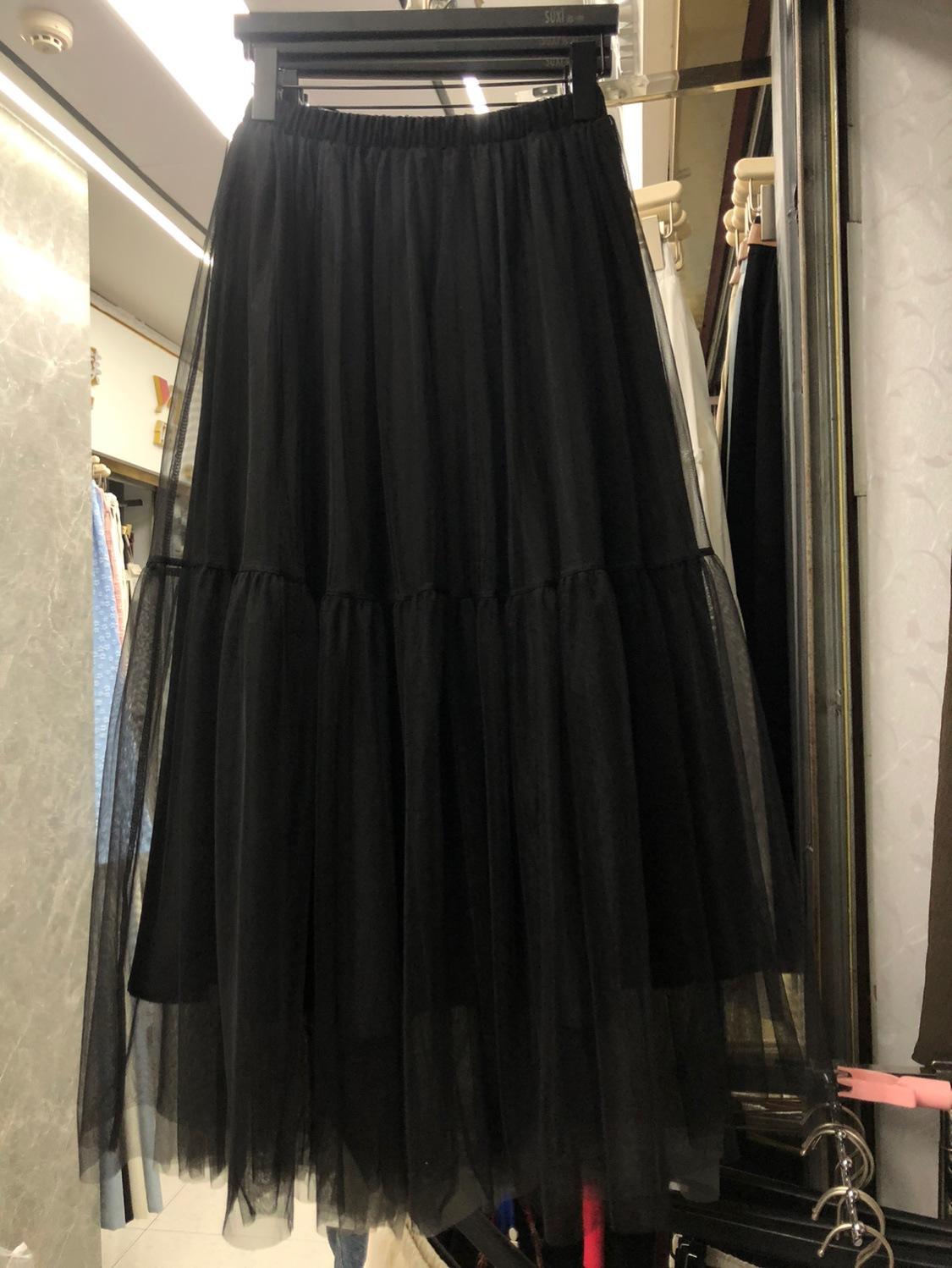 

2025 весна новая универсальная супер фея милая юбка с эластичной талией женская юбка A word средней и длинной длины One size чёрный