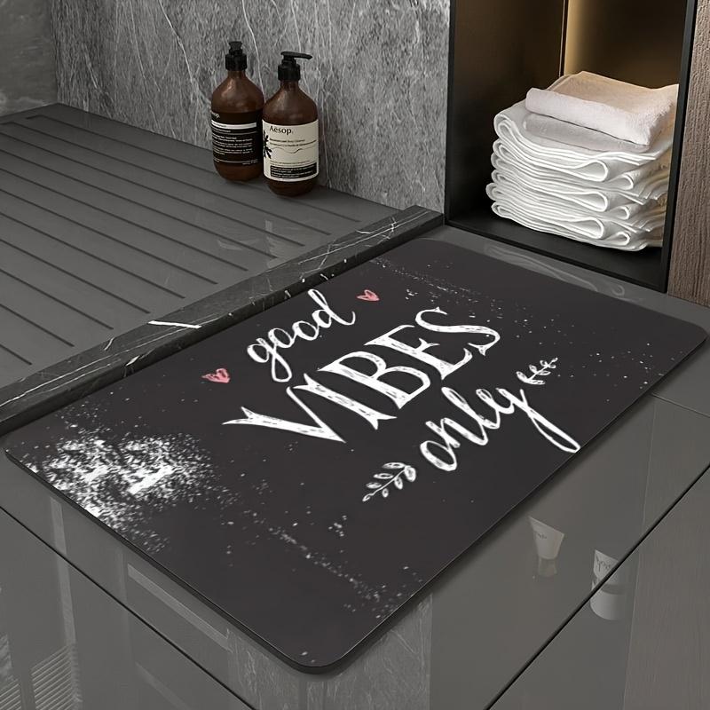 1 Good Vibes Only Indoor and Outdoor Welcome Mat - Black Polyester Rug with White and Pink Hearts Pattern Machine Made, Washable