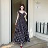 Korean sweet high-end polka dot dress for women's summer new pleated waist and thin temperament long skirt