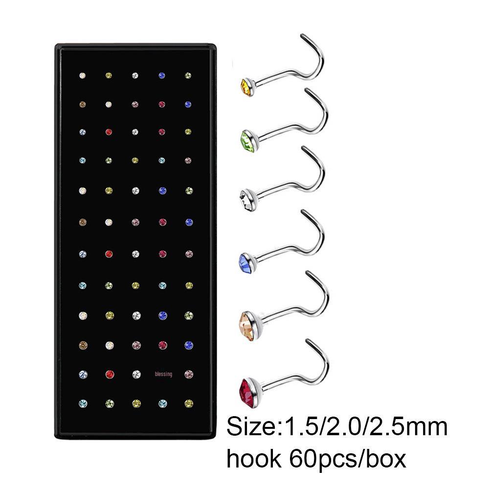 Stainless Steel Boxed Nose Studs and Rings: 60/40 Pieces, 1.5-3.0mm, Straight & L-Shaped Bar