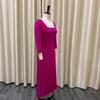 Women Spring Autumn Fashion Sexy Square Collar Dress Ladies One Piece Solid Long Sleeves Pleated Sheath Dress