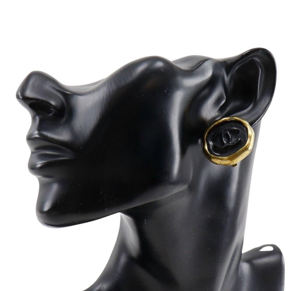 CHANEL COCO Mark Earring vintage black Plated Gold 23.1g Women Used