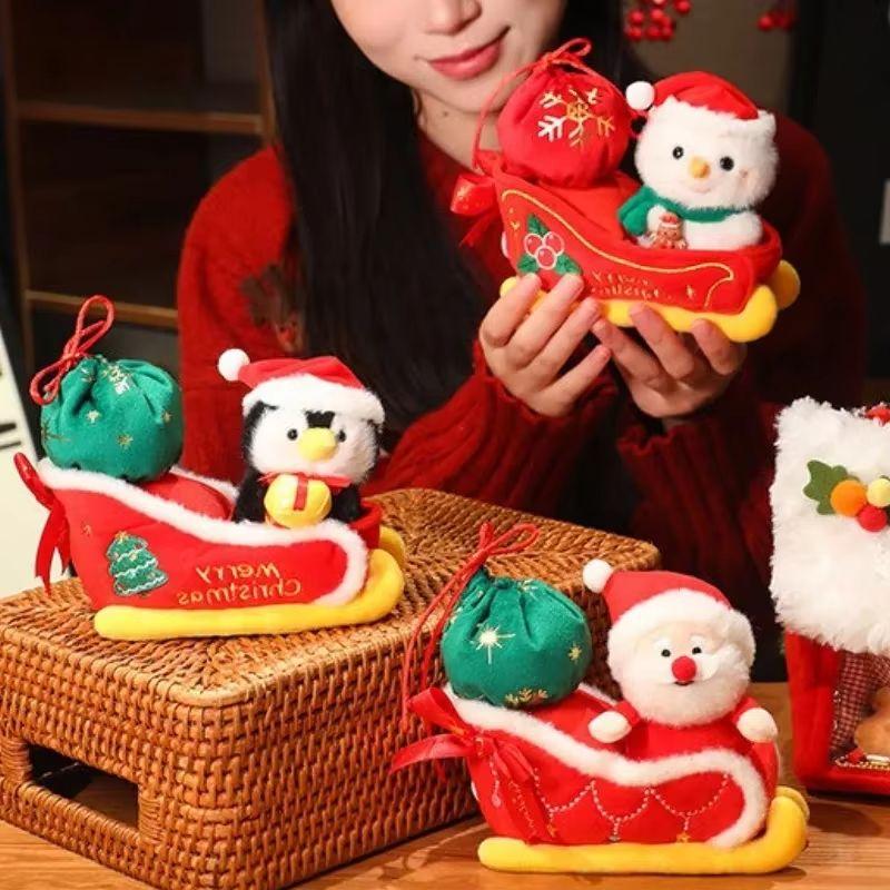 Santa Claus Doll Sleigh Car Penguin Snowman Plush Toy Christmas Desktop Ornament Decoration Gift
