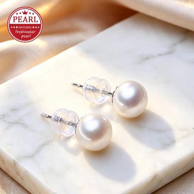 Orecchini con Perle d'Acqua Dolce Colore Argento Orecchini a Bottone Classici per Donne Regali di Compleanno Anniversario