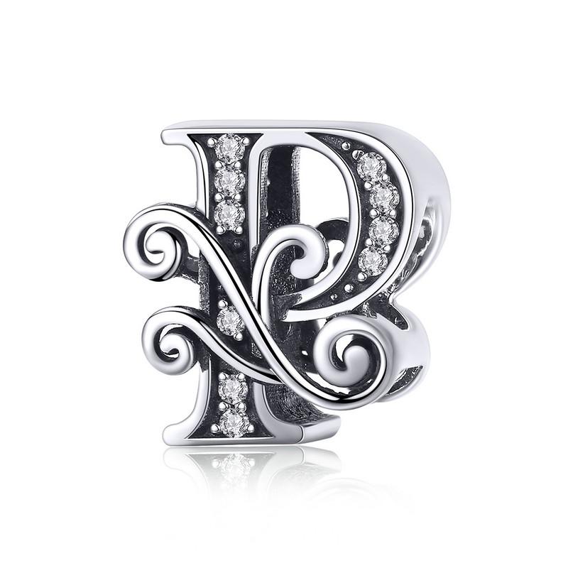 BAMOER Classic 925 Silver Letter Vintage A to Z 26 Letter Charms Openwork CZ Alphabet Beads Fit Charm Bracelet BSC030