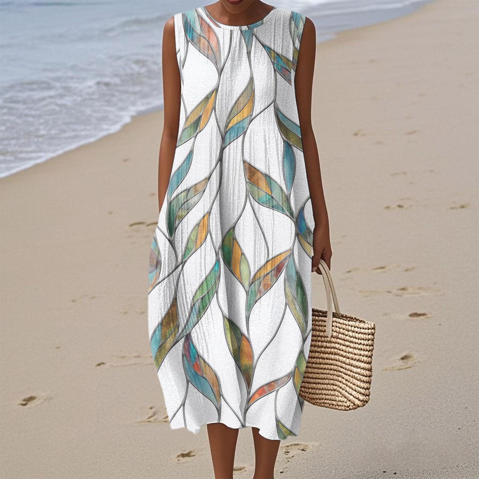 

Женское модное повседневное платье без рукавов с круглым вырезом и цветочным принтом, элегантное, темпераментное L бежевый