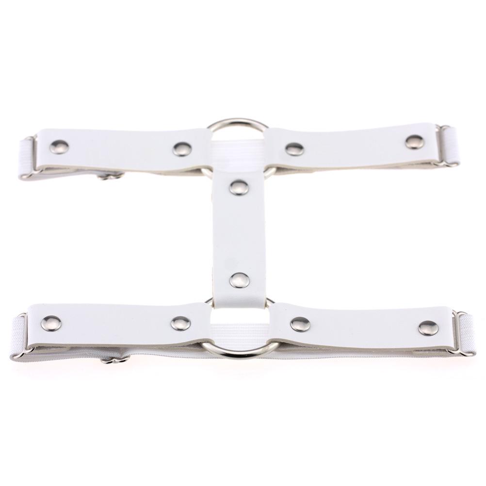 Harajuku Gothic Punk Leather Thigh Ring Double Row Garter Belt One Size белый