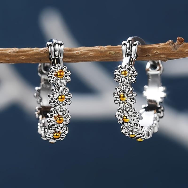S925 Sterling Silver Daisy Flower Hoop Earrings for Women Girls Fine Jewelry Valentine's Day Gift