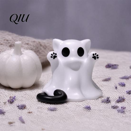 Integrierte Formung Katzenornament Geistfigur, 3D-gedrucktes dekoratives Ornament, Glatte Oberfläche Gruselige Skulptur Mini-Schreibtischdekoration Halloween