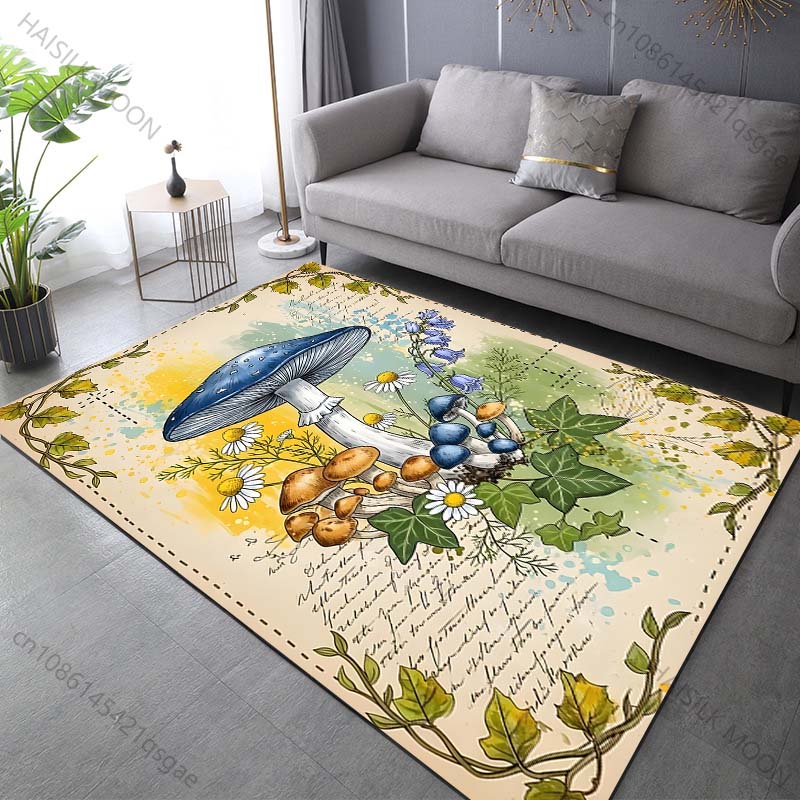 Multiple sizes Mushroom and wildflowers Print Carpet Rug for Living Room Bedroom Sofa Doormat Home Decor Non-slip Floor Mat