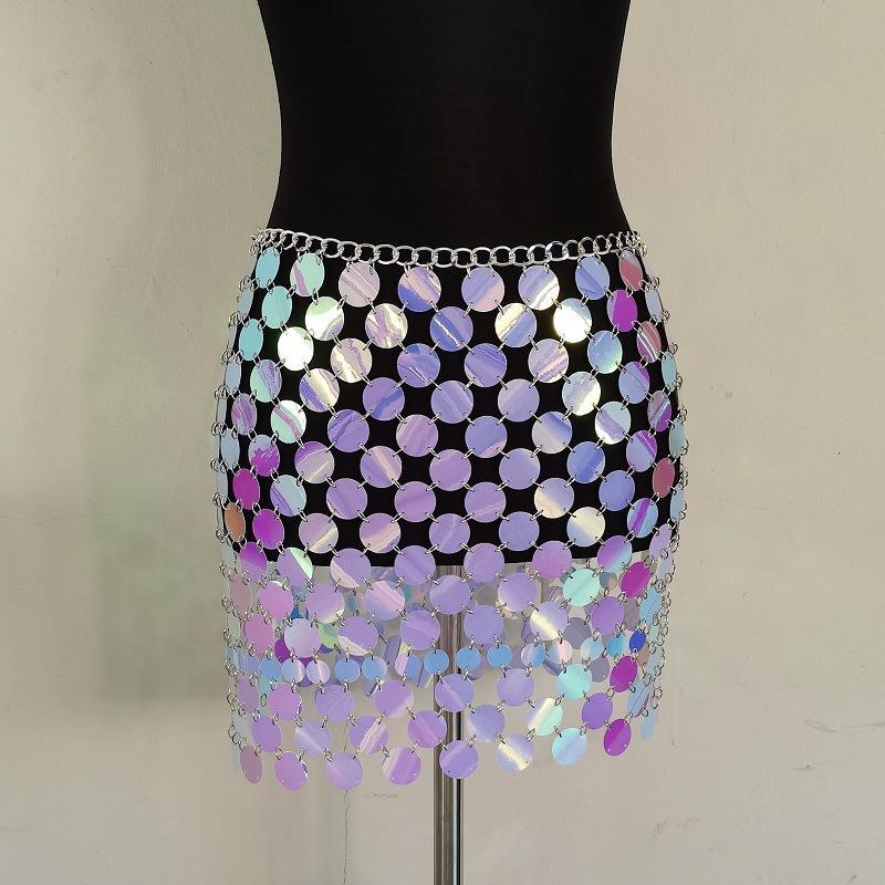 Sexy Street Shot Geometric Round Clothing Chain, Handmade Colored Sequined Suspender Body Chain For Women